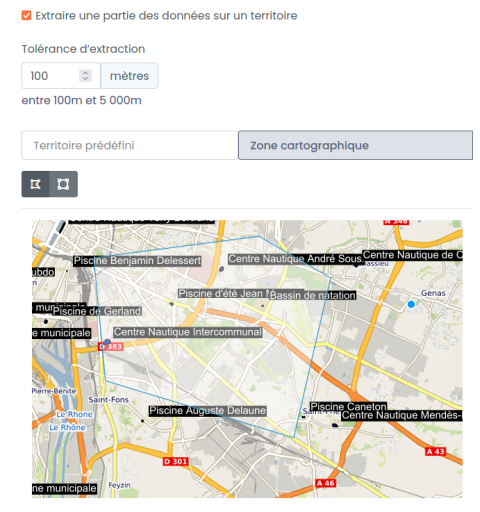 Interface territoire d'extraction cartographique
